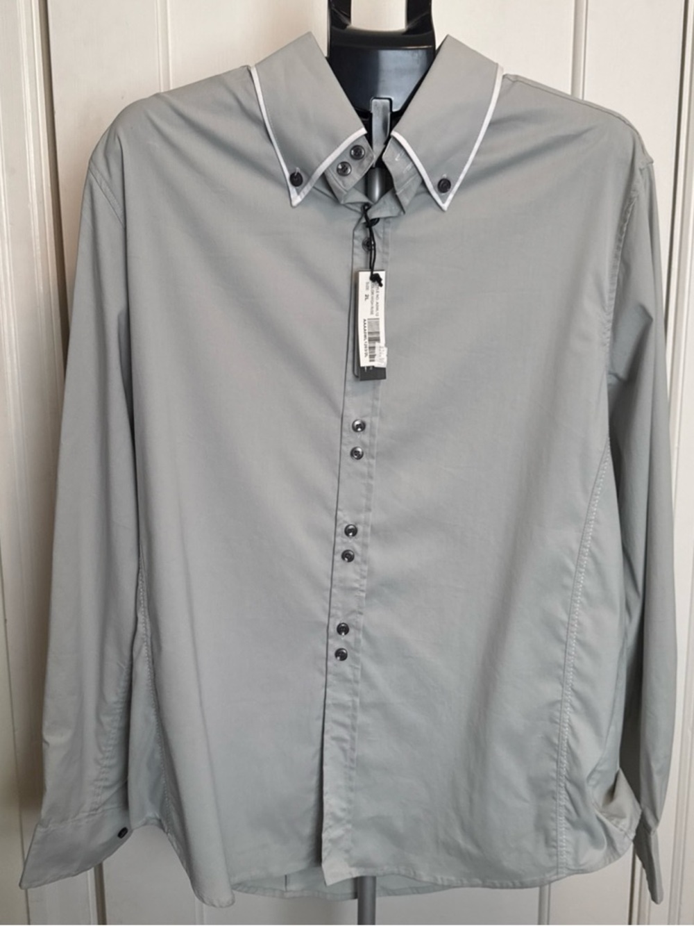 XIOS New York Shirt Mens XXL Grey White Trim Double Collar Slim Stretch NWT New